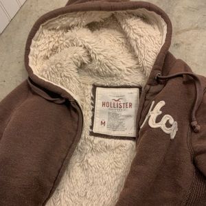 brown hollister zip up jacket